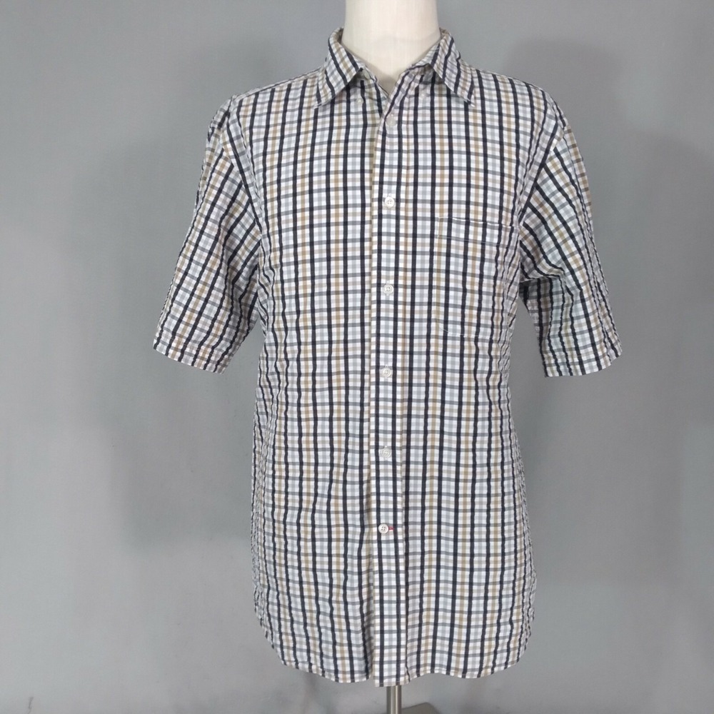 Daniel Cremieux Shirt Mens Large Black White Check Seersucker Button Up Casual
